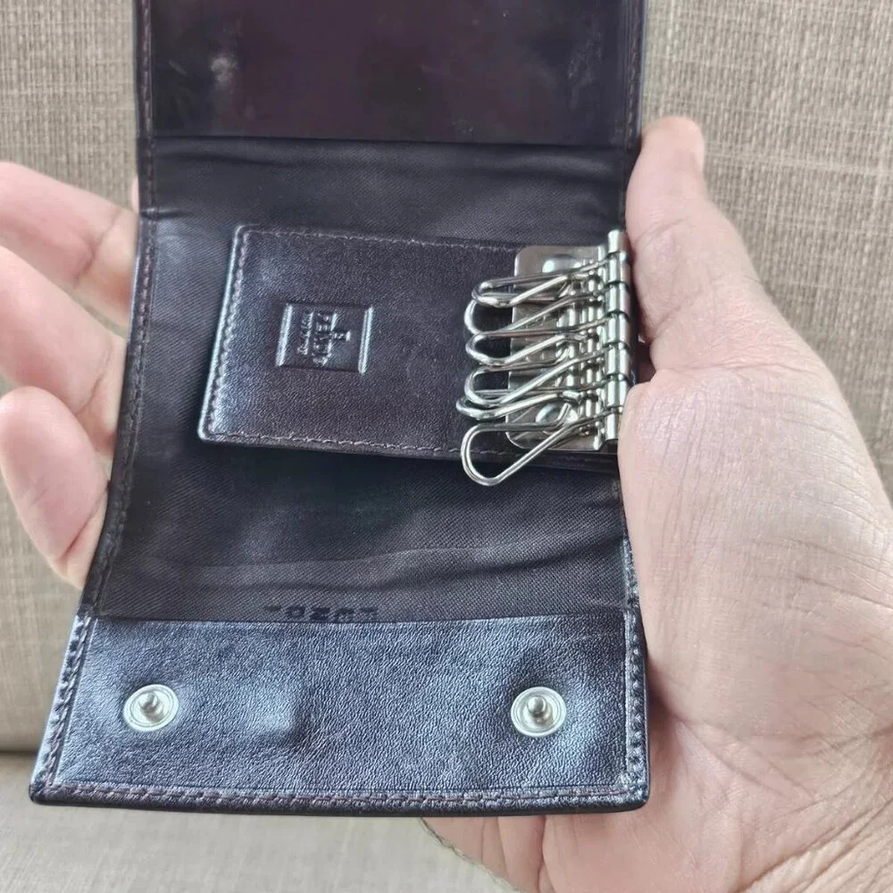 FENDI Keychain Brown Leather 6 Rings Keys Holder Keys Fob Bag Made in Italy